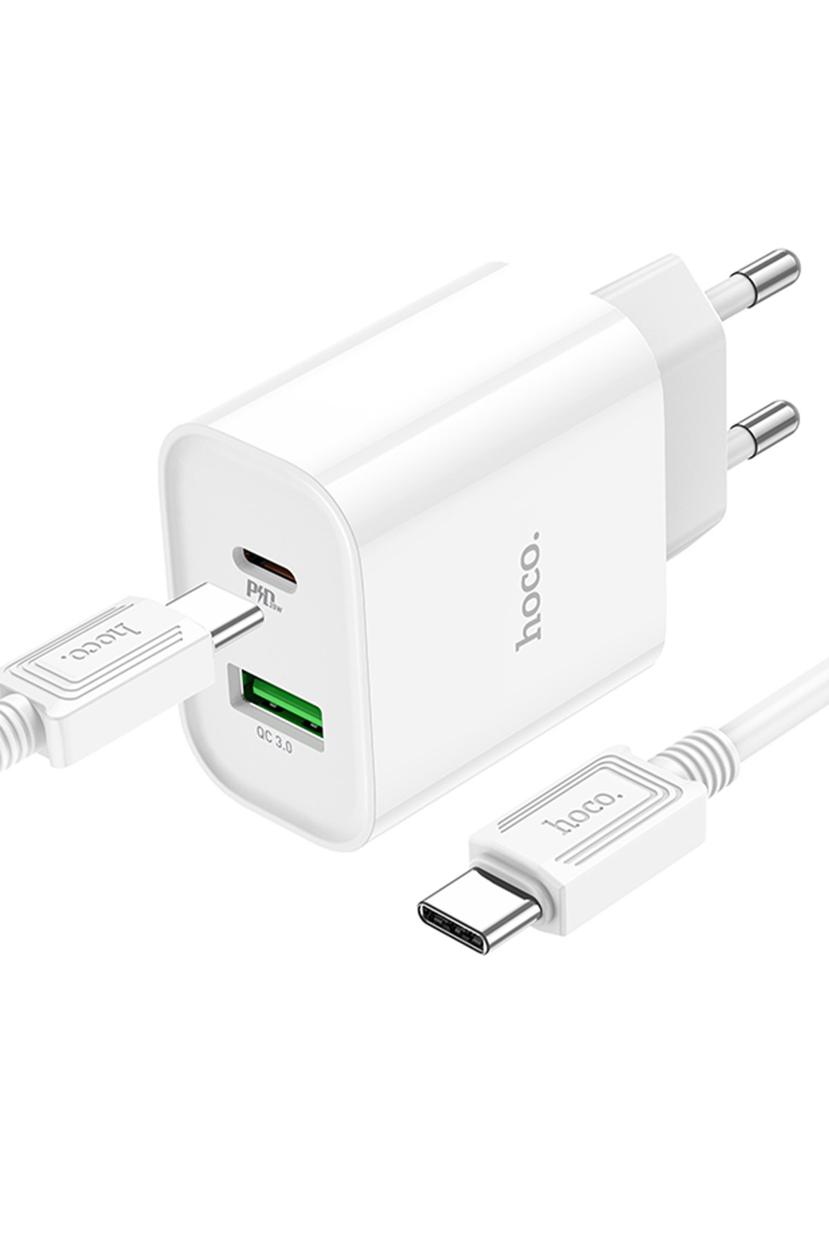 Hoco U131 1.2M 2in1 USB ve Type-C to Type-C Şarj Data Kablosu - Beyaz