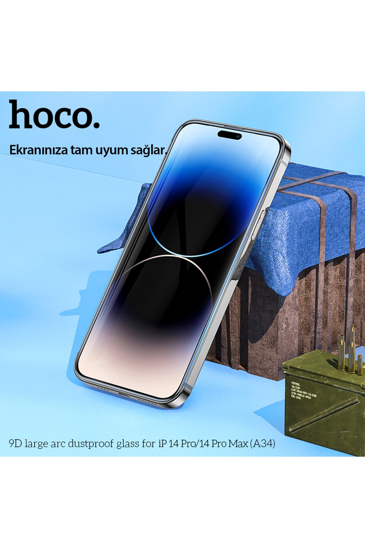 Hoco iPhone 14 Pro Max 9D Dustproof Hayalet Cam Ekran Koruyucu - Siyah