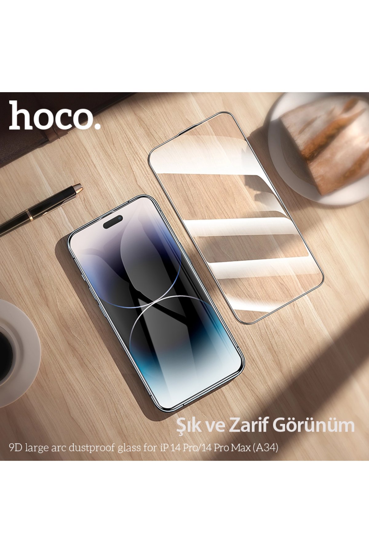 Hoco iPhone 14 Pro Max 9D Dustproof Hayalet Cam Ekran Koruyucu - Siyah