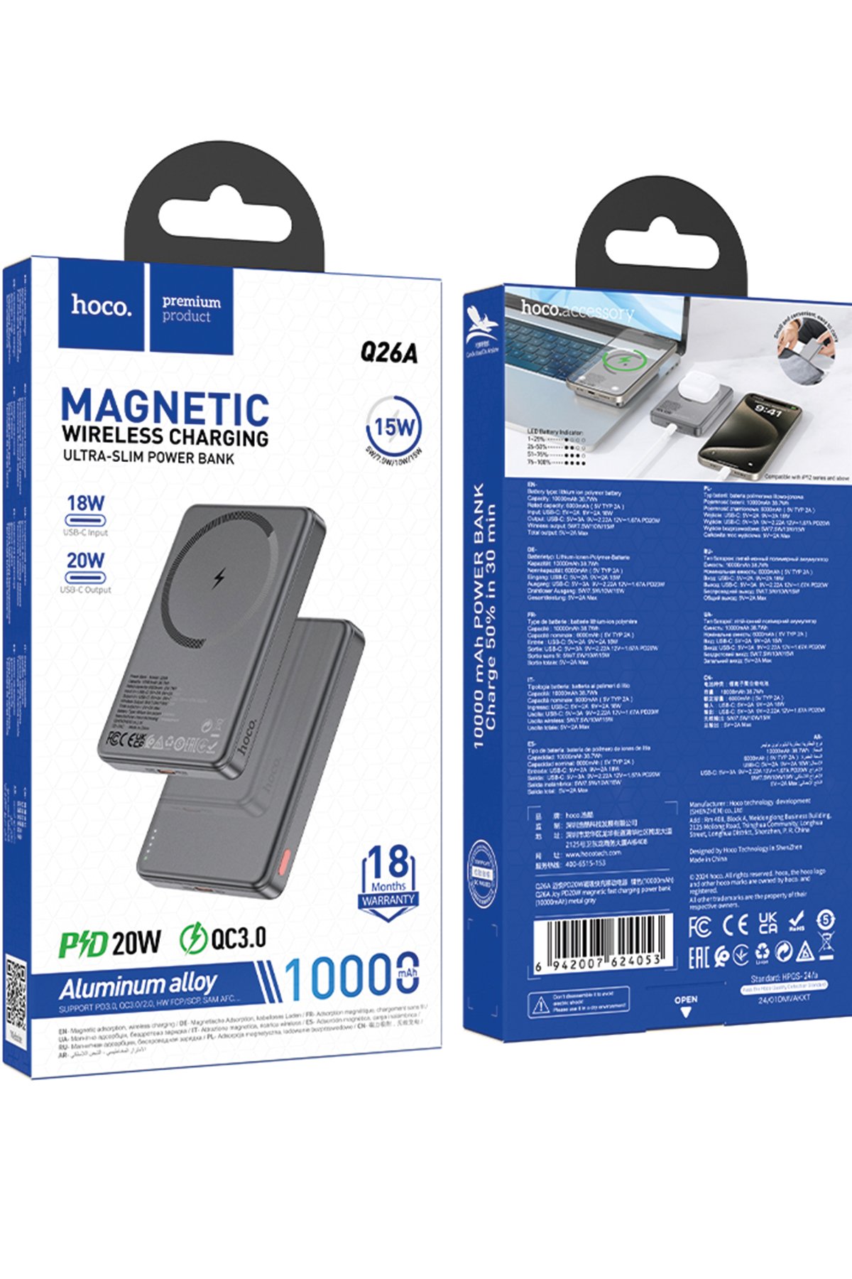 Hoco CQ3 3in1 15W Masaüstü Kablosuz Şarj Standı - Siyah