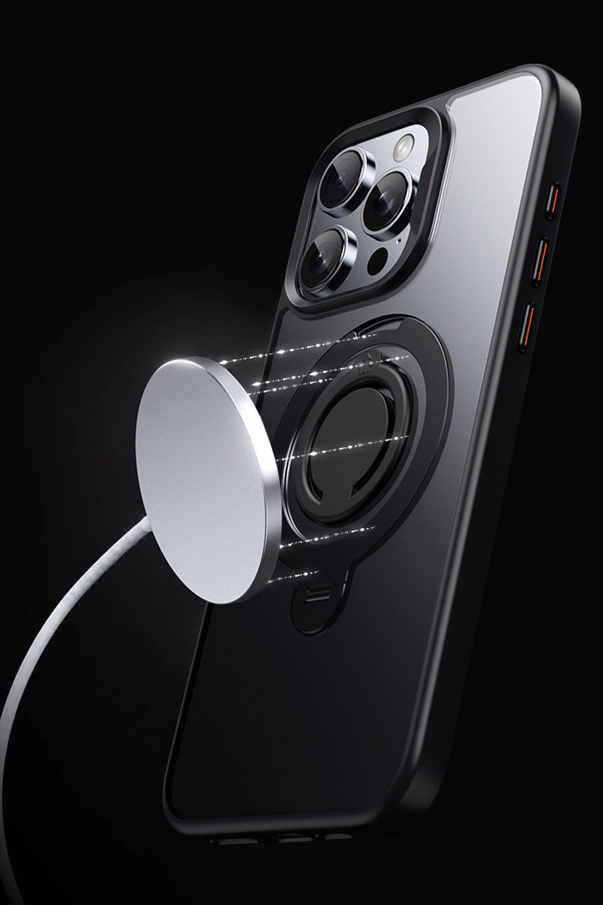 Joko iPhone 15 Pro Gleam PC Sert Magsafe Kılıf - Şeffaf-Siyah