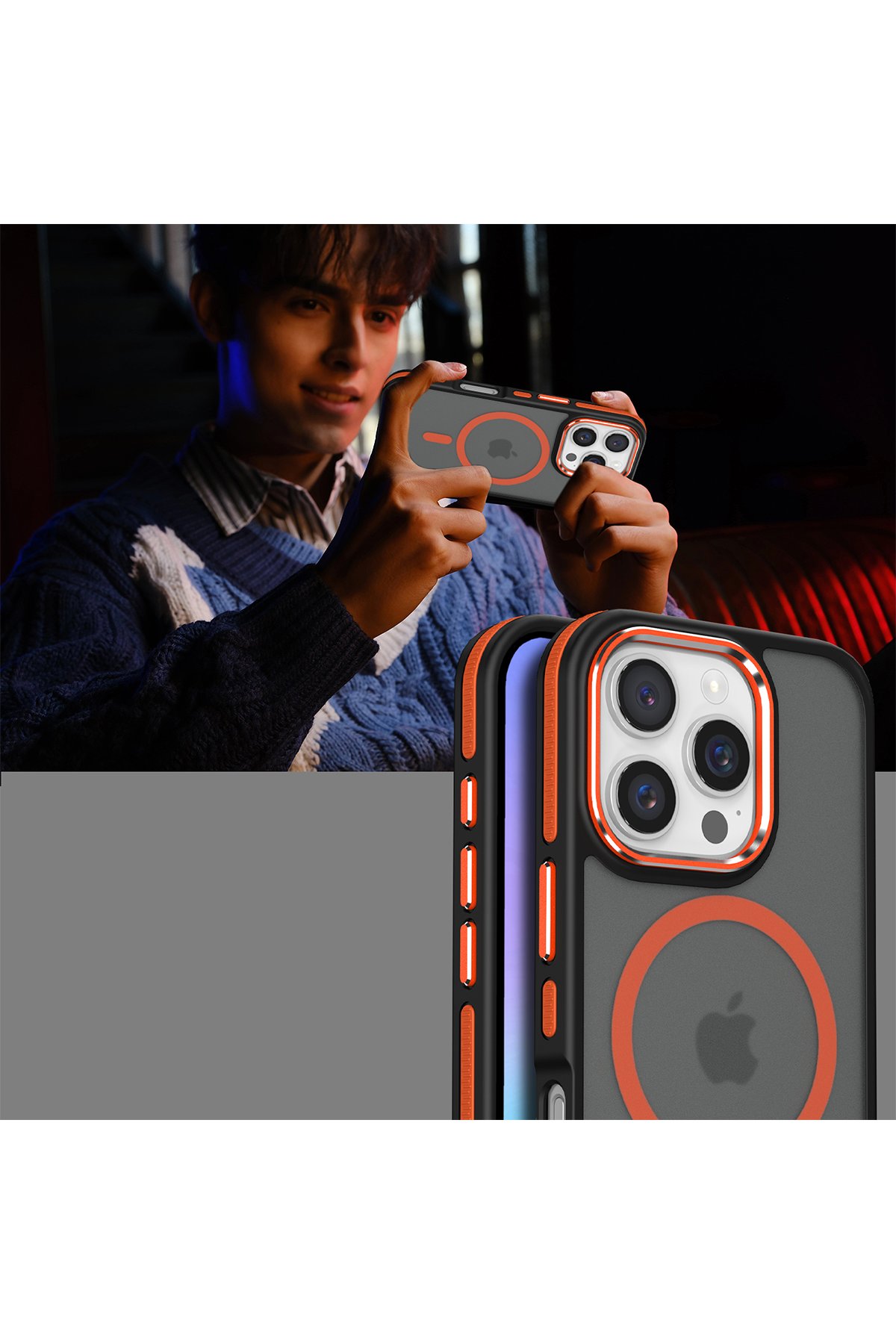 Joko iPhone 16 Pro Orange Karbon Magsafe Kapak - Gri