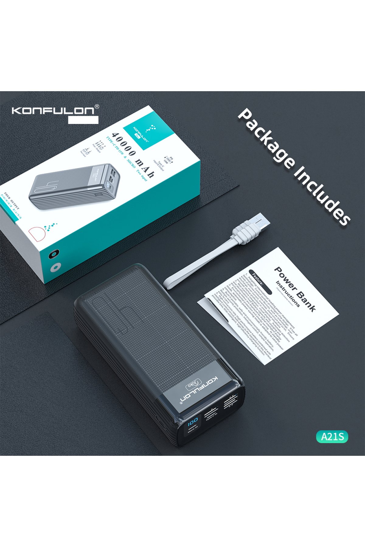Konfulon S90 Metal Uçlu Type-C Kablo 1M 2.4A - Mavi