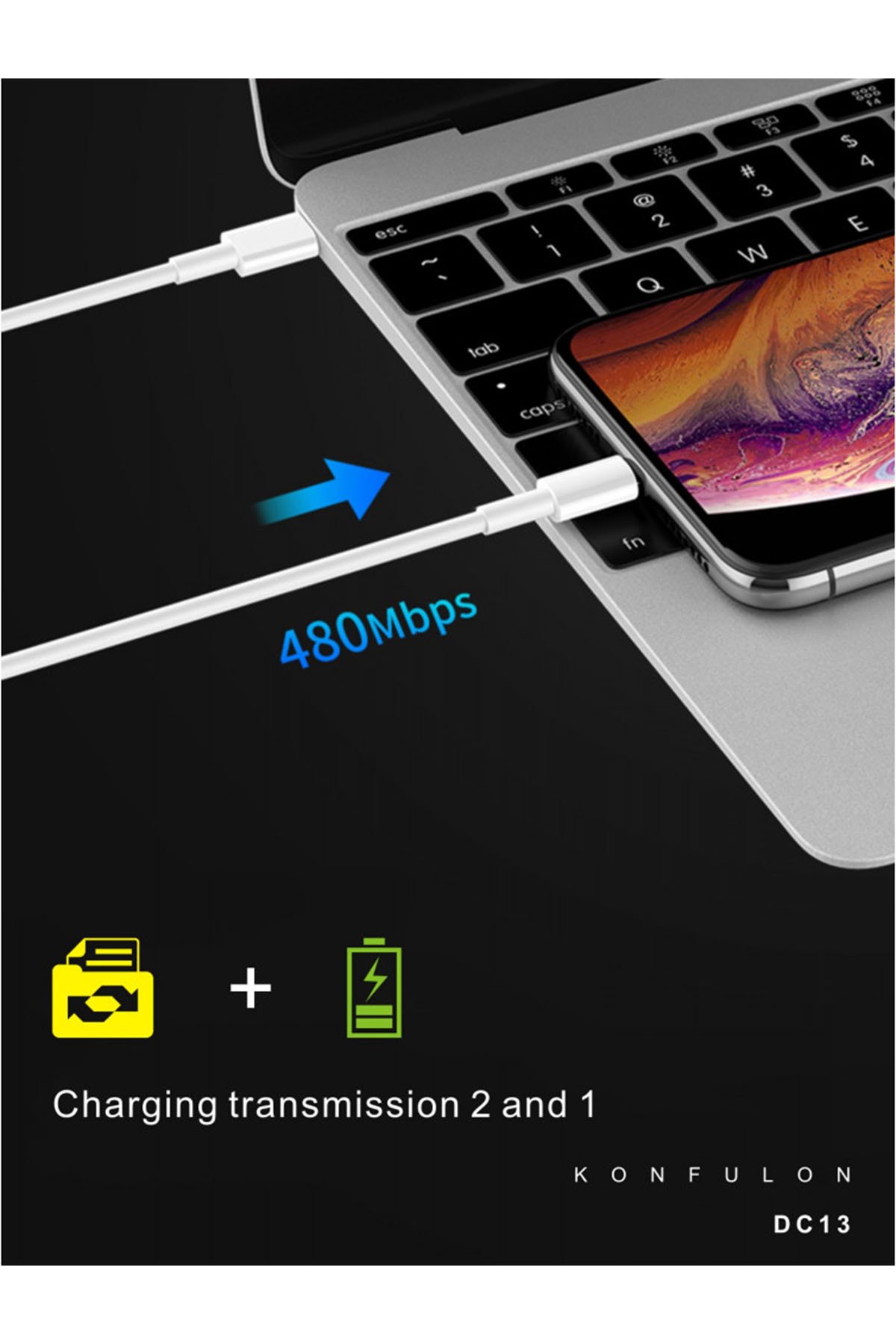 Konfulon S02 Micro USB Kablo 1M 2.4A
