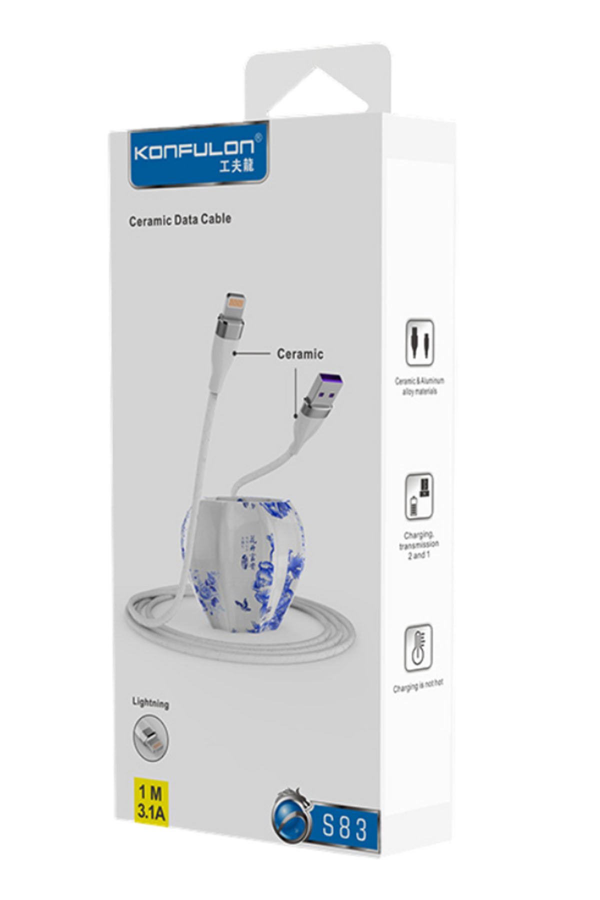 Konfulon S82 Seramik Uçlu Micro USB Kablo 1M 3.1A - Siyah