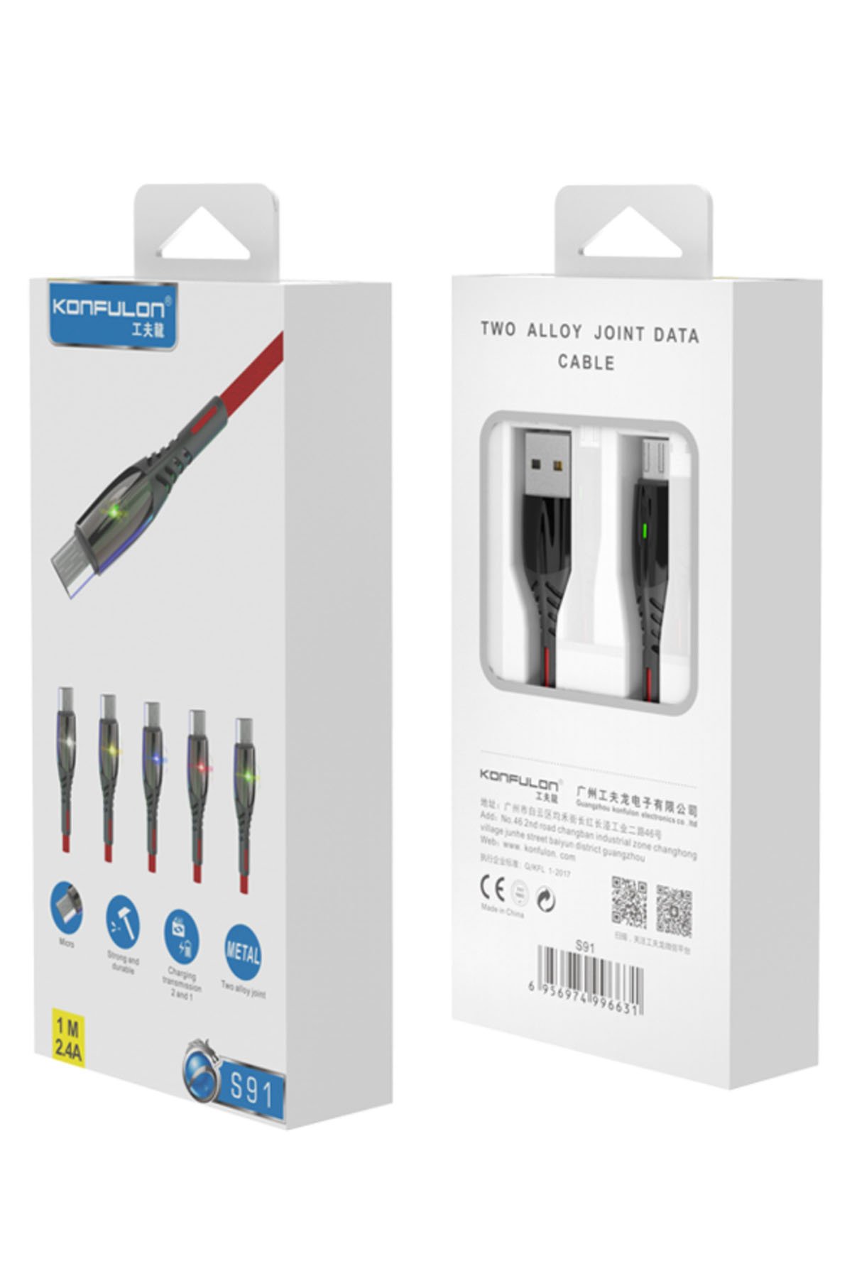 Konfulon DC01 Süper Hızlı Micro USB Kablo 1M 2.4A - Kırmızı