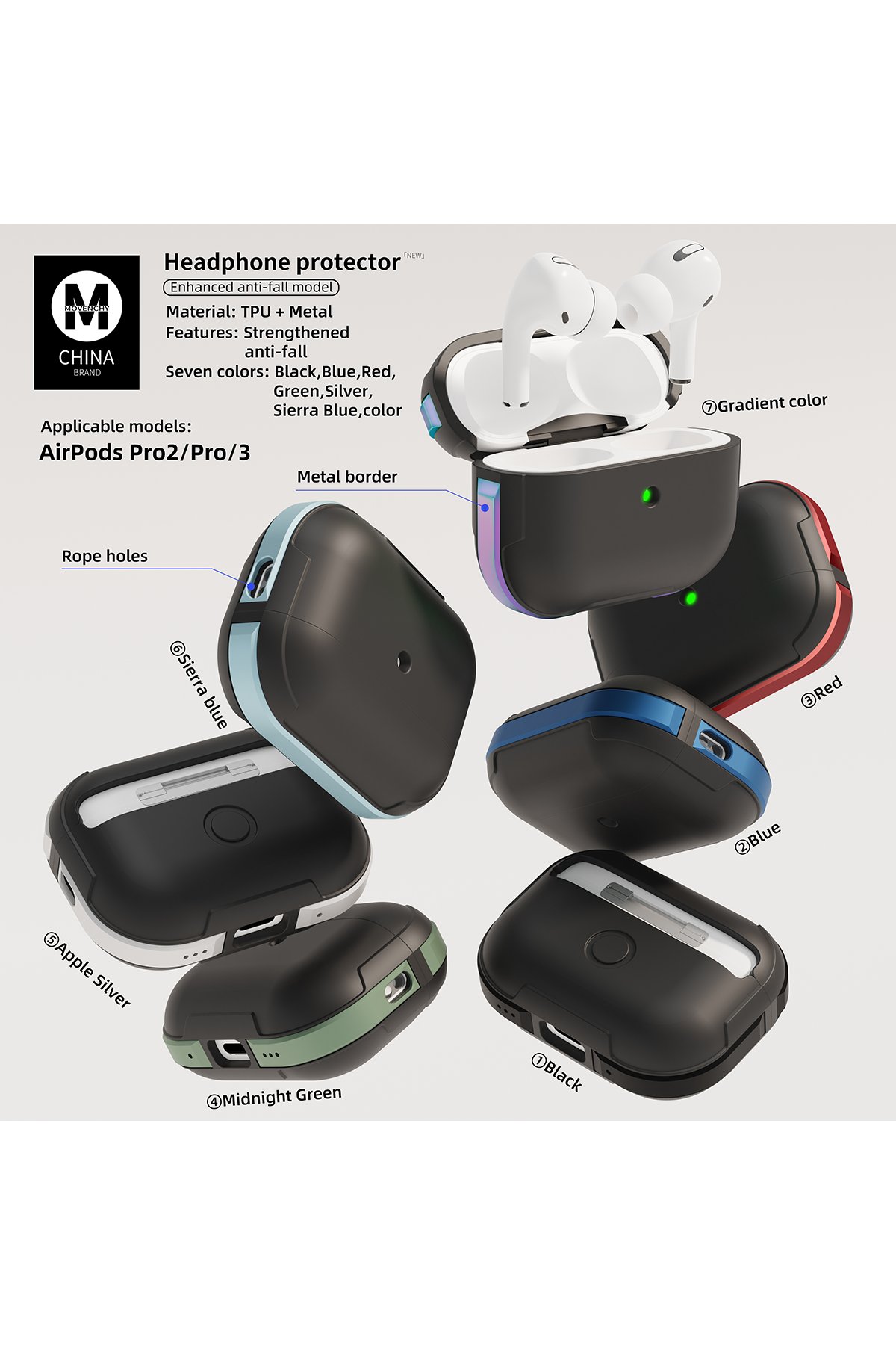 Movenchy Airpods Pro 2 (2.nesil) Asgard Kılıf - Koyu Yeşil