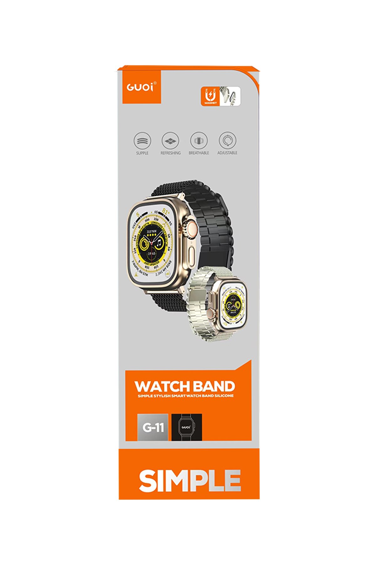 Newface Apple Watch 40mm Metal Mıknatıslı Kordon - Turuncu-Yeşil