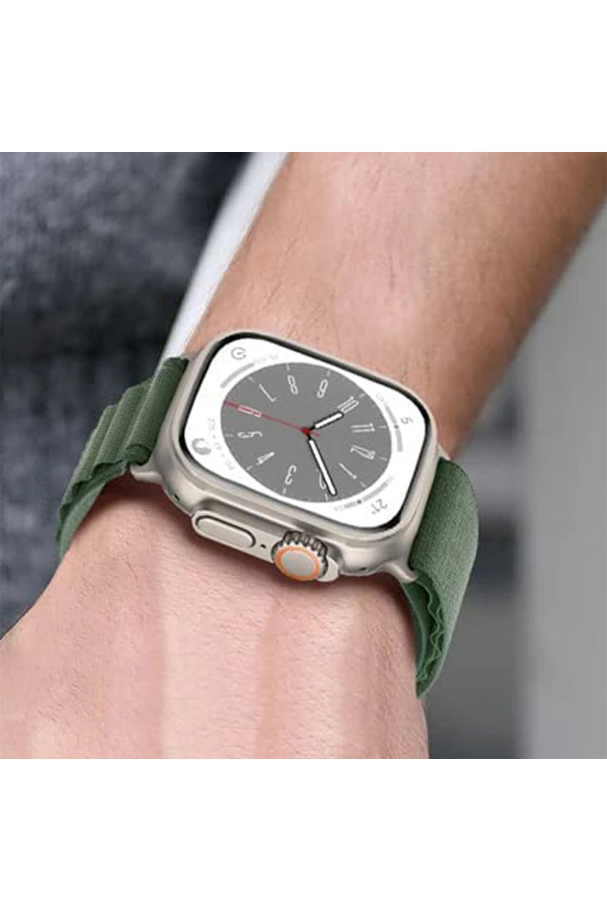 Newface Apple Watch 40mm Hasırlı Cırtcırtlı Kordon - Lacivert-Turuncu