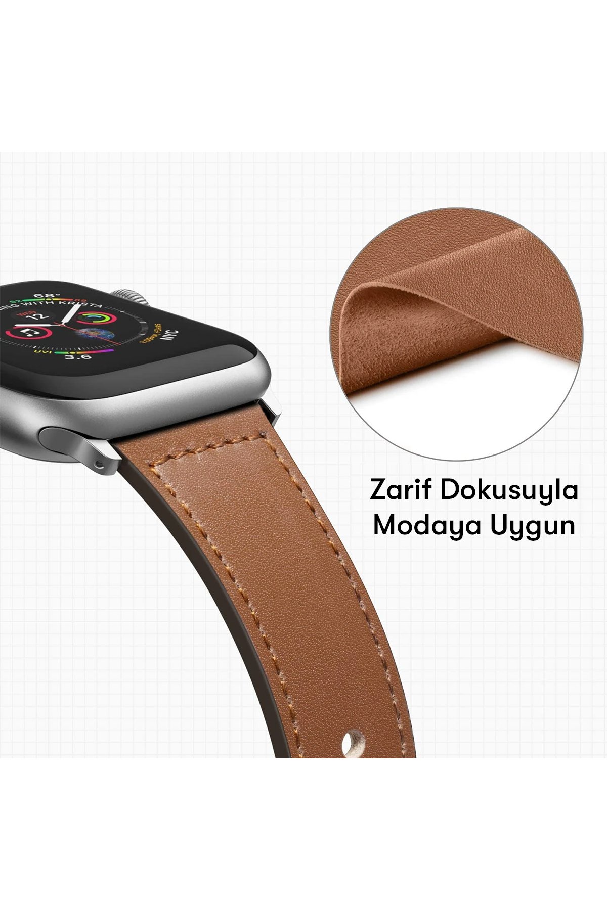 Newface Apple Watch 42mm Hasırlı Cırtcırtlı Kasalı Kordon - Siyah-Gri