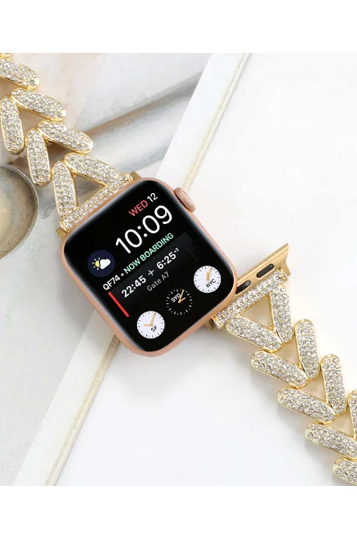 Newface Apple Watch 42mm Hasırlı Cırtcırtlı Kasalı Kordon - Benekli Siyah
