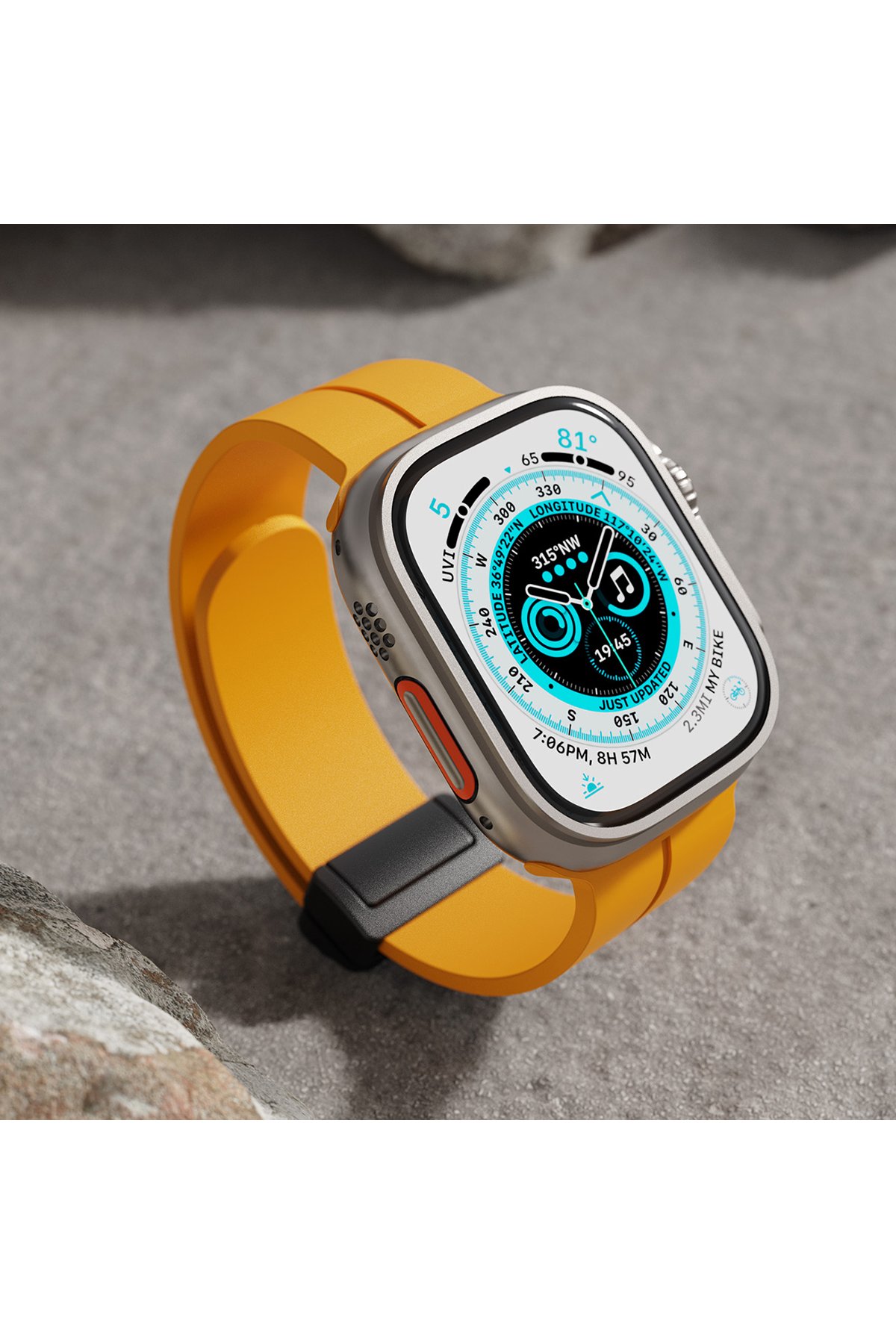Newface Apple Watch 44mm Hasırlı Cırtcırtlı Kasalı Kordon - Mor