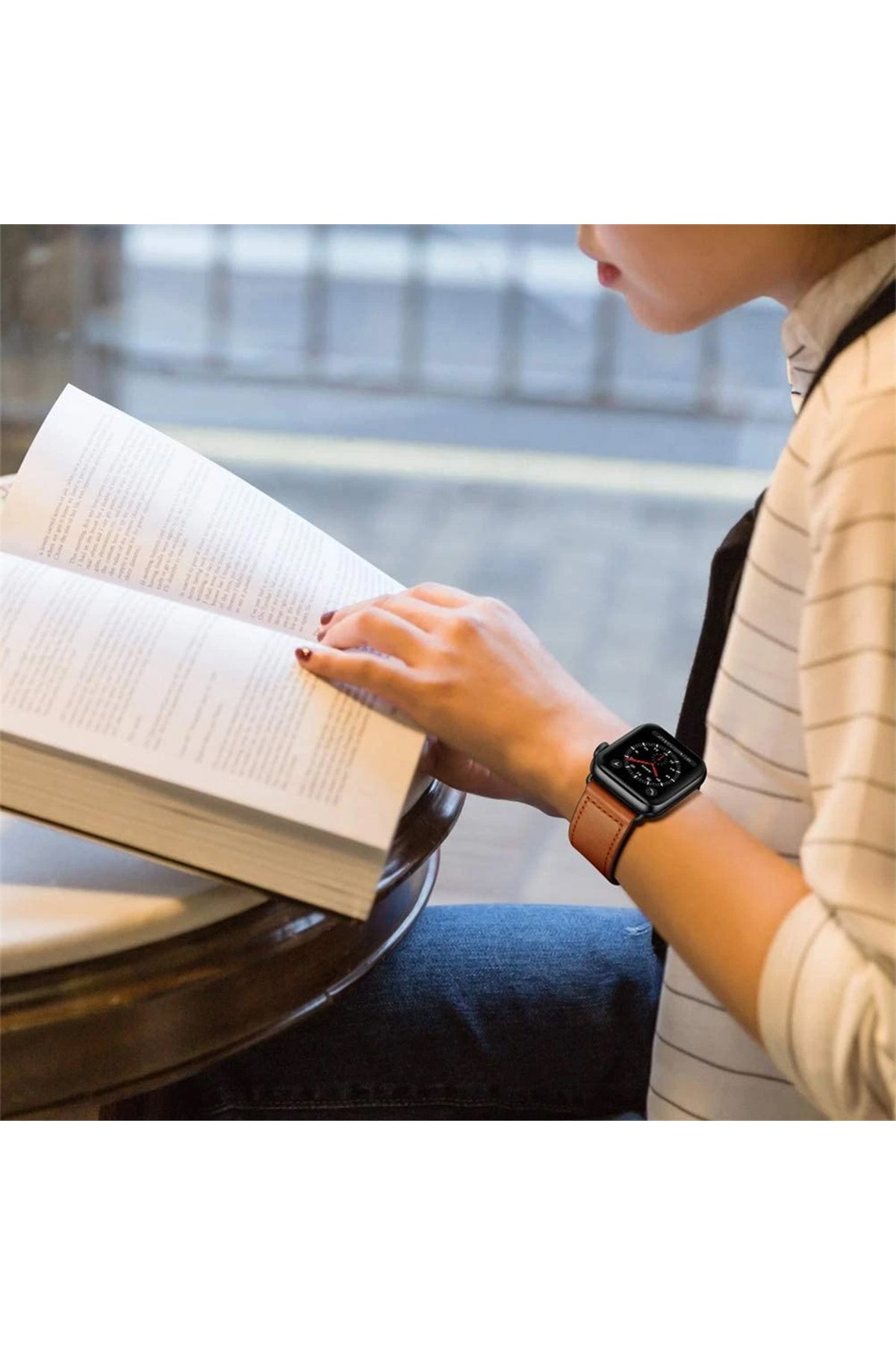 Newface Apple Watch 44mm Hasırlı Cırtcırtlı Kordon - Sarı-Beyaz