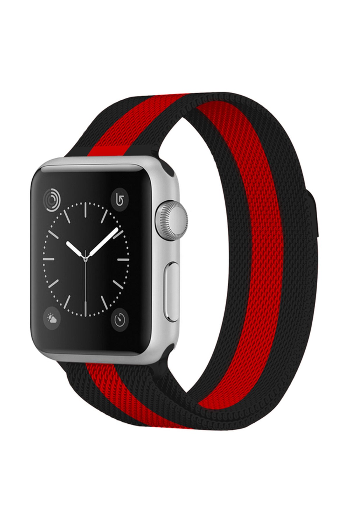 Newface Apple Watch 44mm Hasırlı Cırtcırtlı Kasalı Kordon - Haki Yeşil