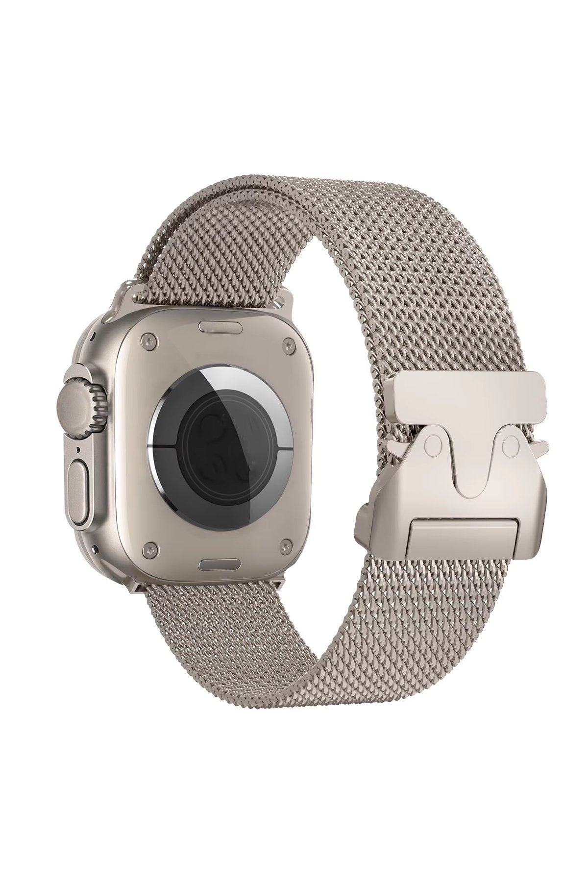 Newface Apple Watch 44mm Hasırlı Cırtcırtlı Kasalı Kordon - Gökkuşağı