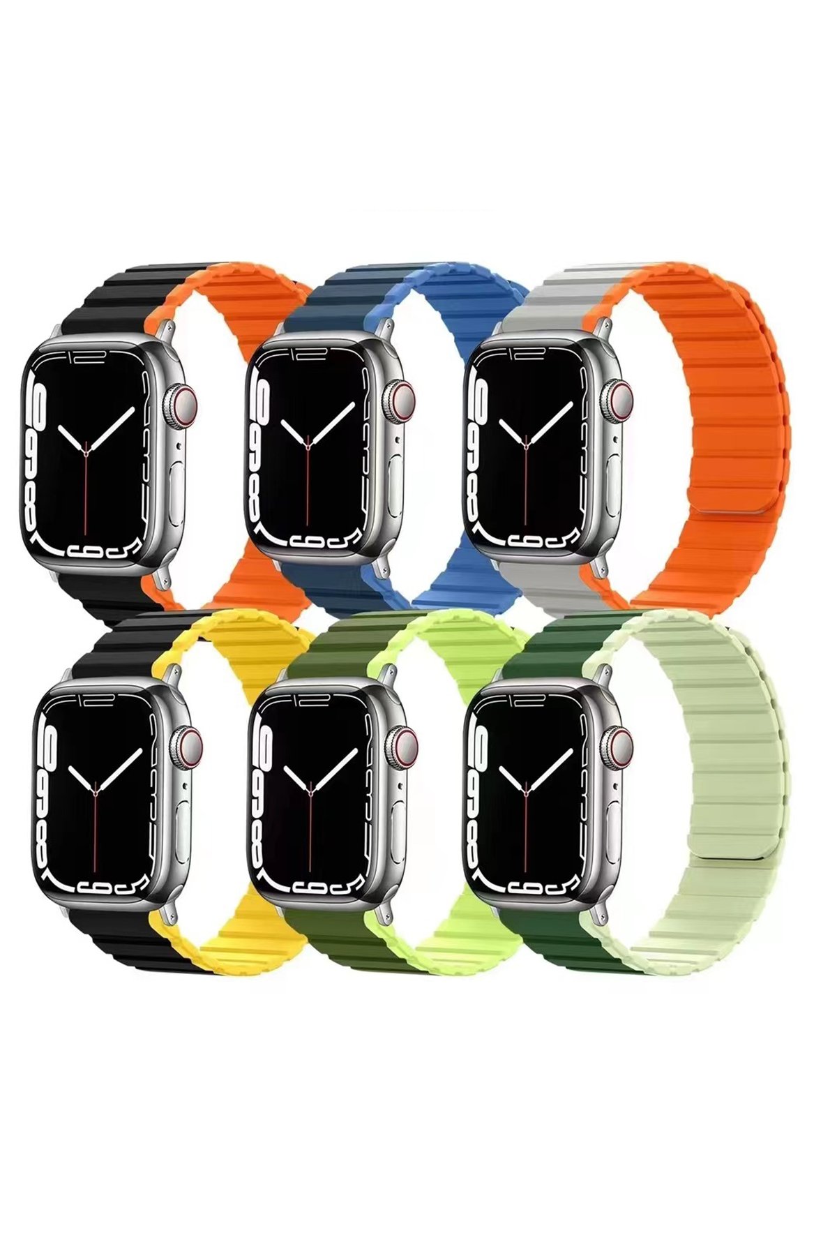 Movenchy Apple Watch 44mm MO-WB1 Çift Renk Mıknatıslı Silikon Kordon - Siyah-Sarı