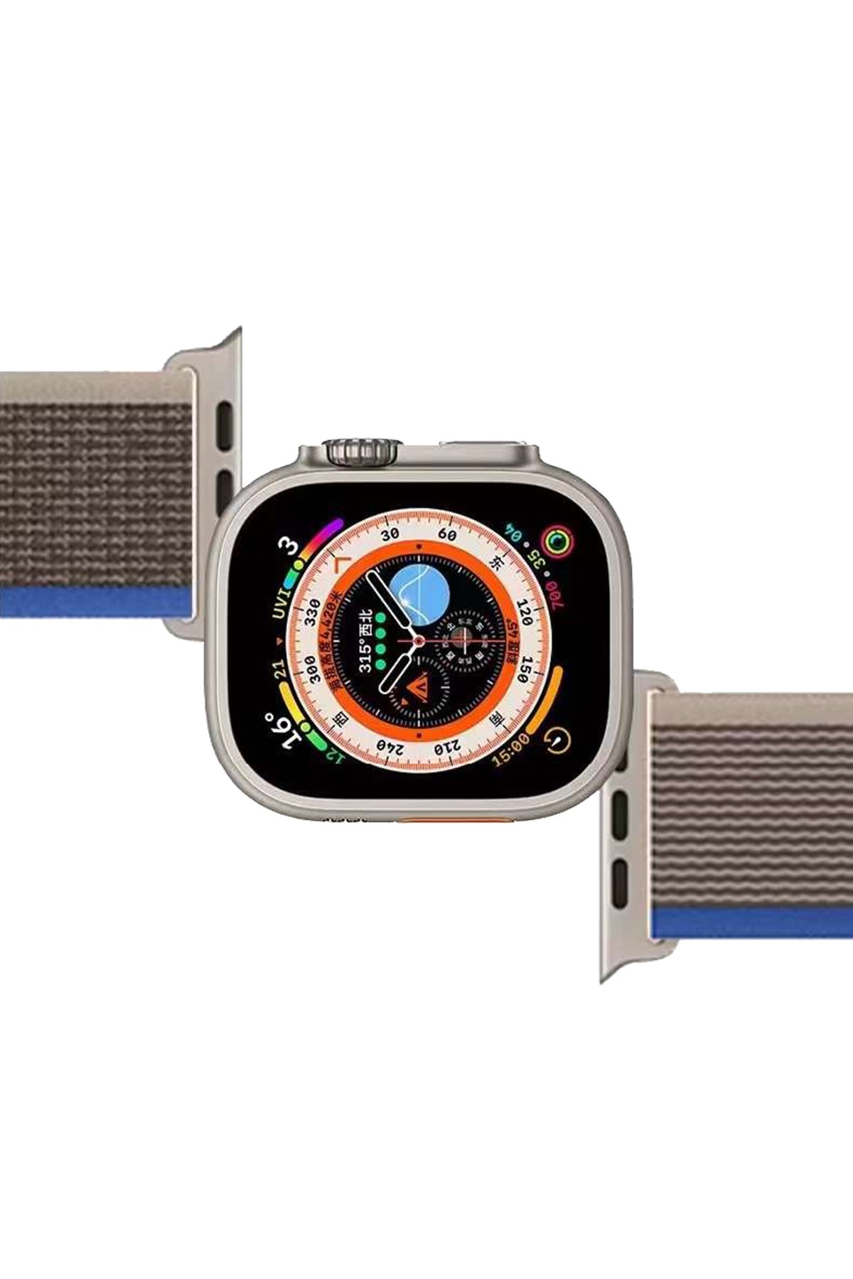 Newface Apple Watch 42mm Hasırlı Cırtcırtlı Kasalı Kordon - Gri-Turkuaz
