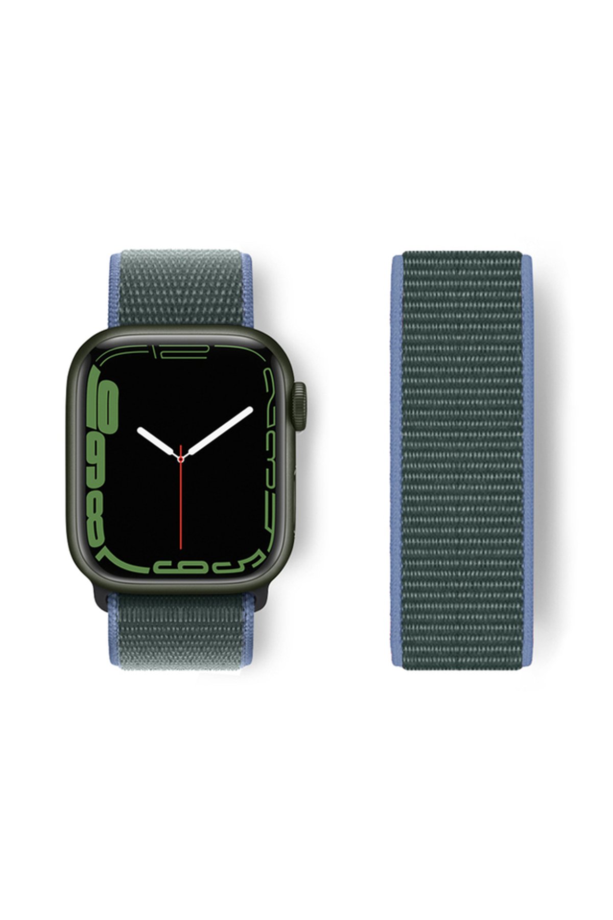 Newface Apple Watch Ultra 49mm Hasırlı Cırtcırtlı Kordon - Haki Yeşil-Sarı