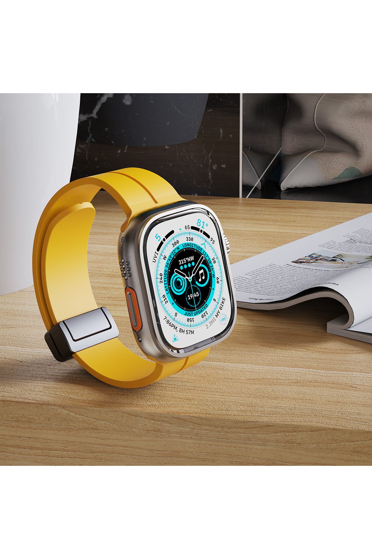 Newface Apple Watch Ultra 49mm Metal Mıknatıslı Kordon - Mor-Rose
