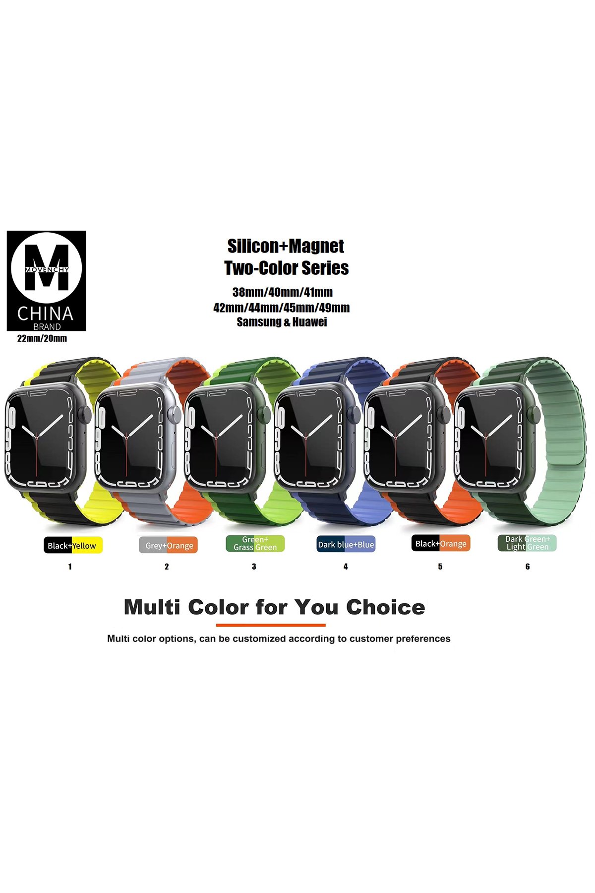 Movenchy Apple Watch Ultra 49mm MO-WB1 Çift Renk Mıknatıslı Silikon Kordon - Gri-Turuncu
