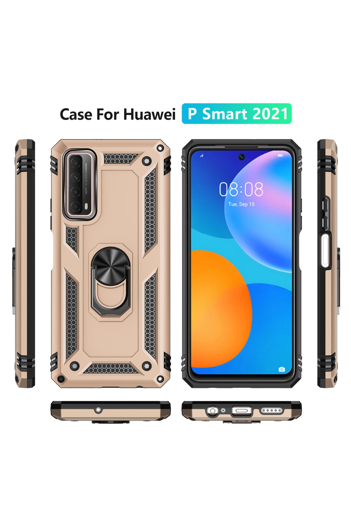 Newface Huawei P Smart 2021 Kılıf Sofya Yüzüklü Silikon Kapak - Kırmızı
