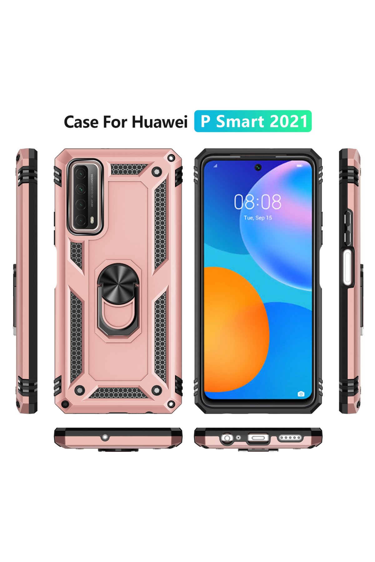 Newface Huawei P Smart 2021 Kılıf Focus Derili Silikon - Kırmızı