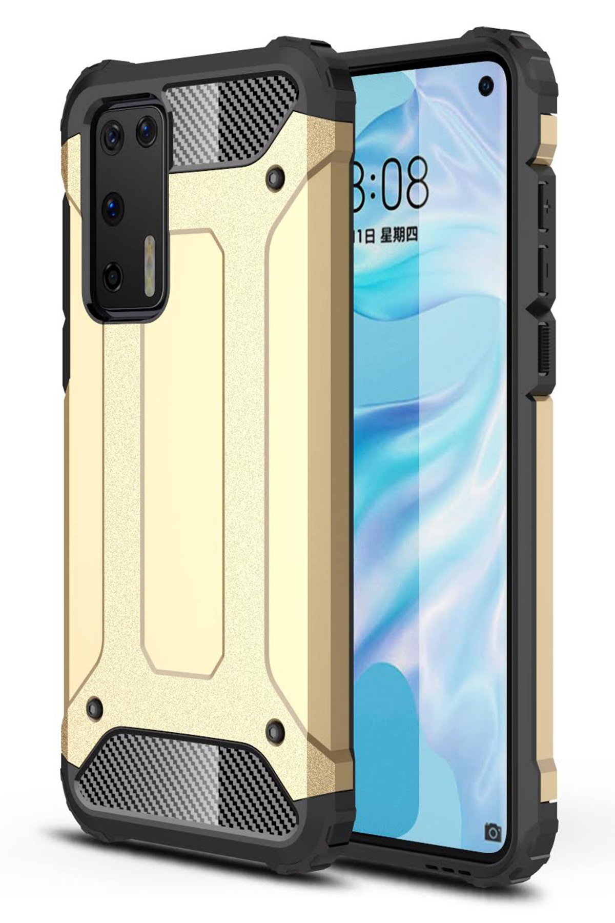 Newface Huawei P40 Kılıf Range Yüzüklü Silikon - Siyah-Kırmızı