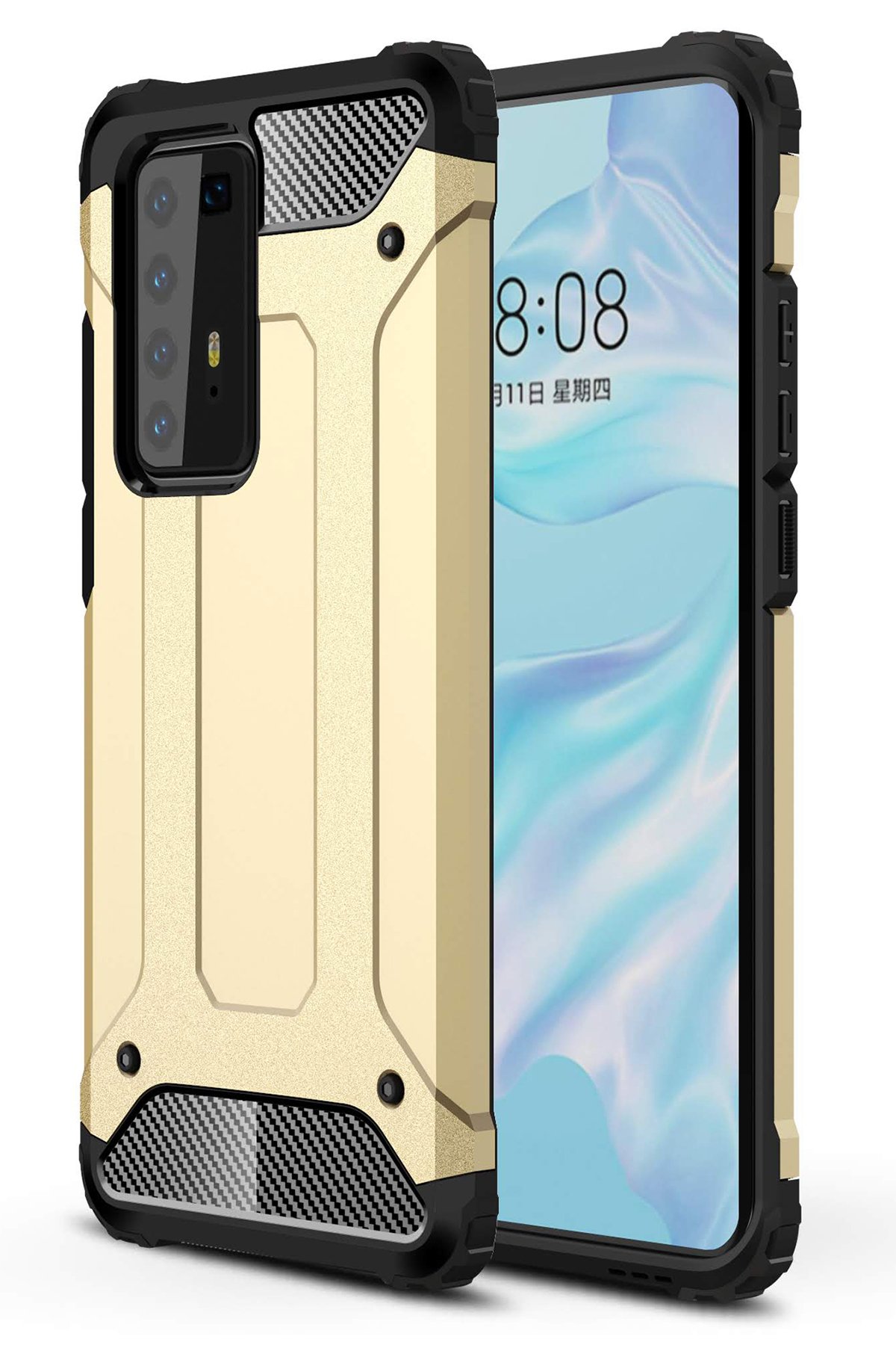 Newface Huawei P40 Pro Kılıf Range Yüzüklü Silikon - Siyah-Mavi