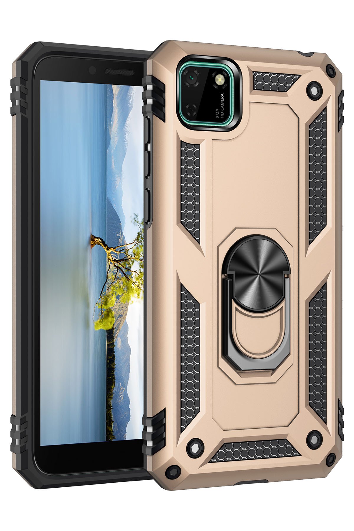 Newface Huawei Y5P Kılıf Gros Yüzüklü Silikon - Siyah