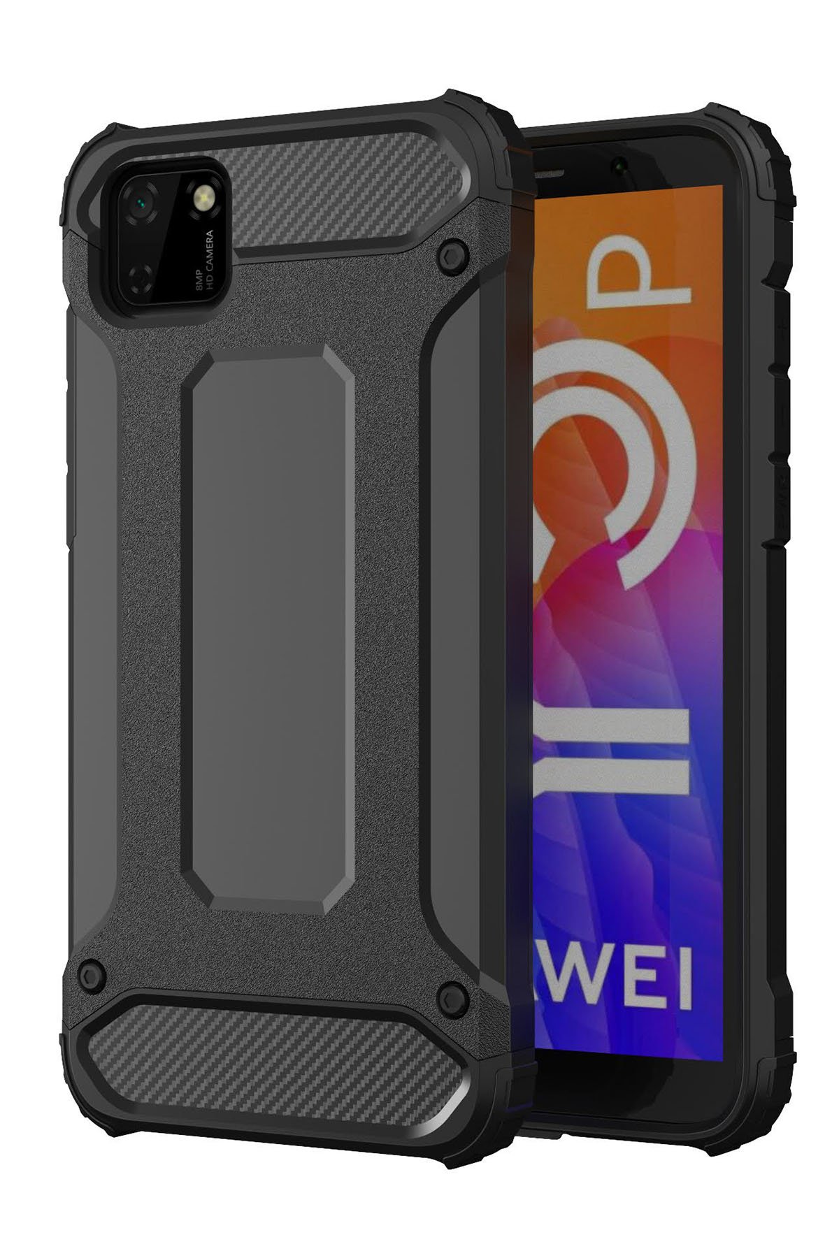 Newface Huawei Y5P Kılıf Viktor Yüzüklü Silikon - Siyah