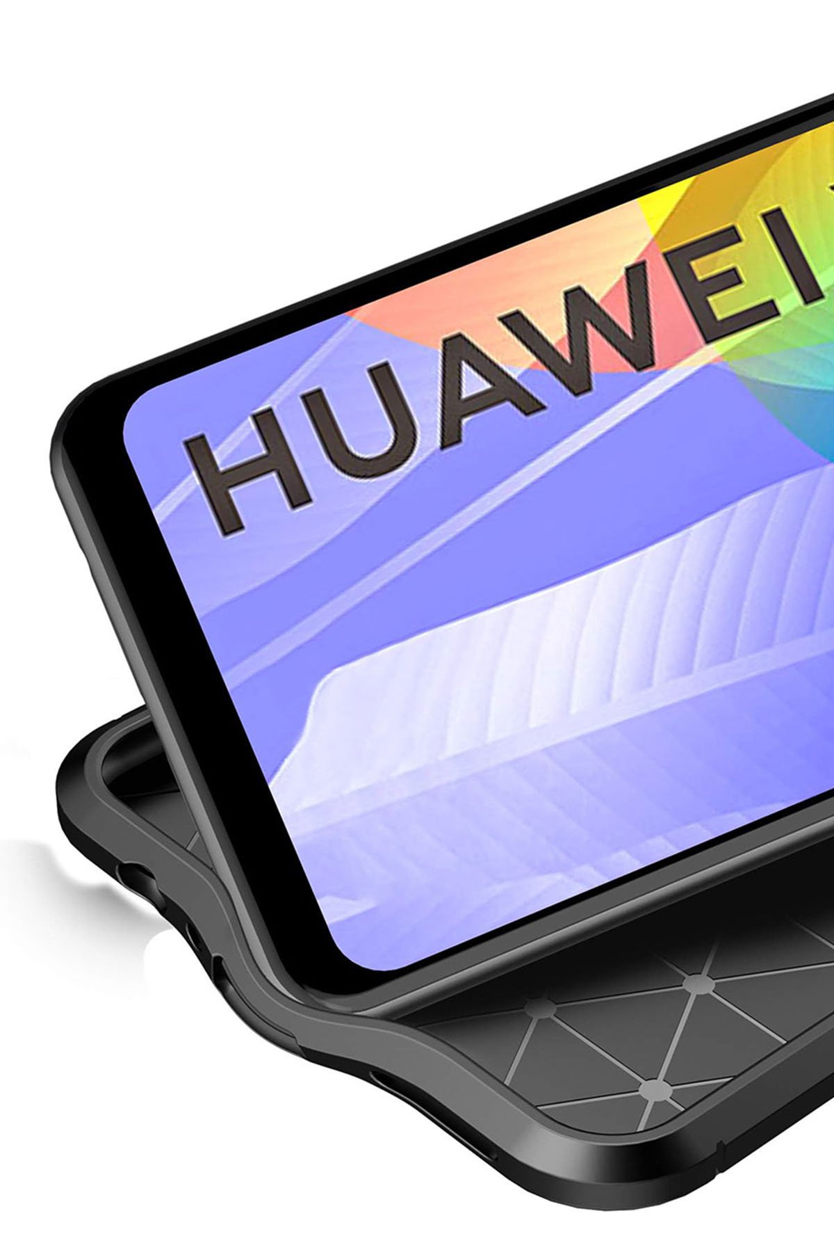 Newface Huawei Y6P Kılıf Focus Derili Silikon - Lacivert