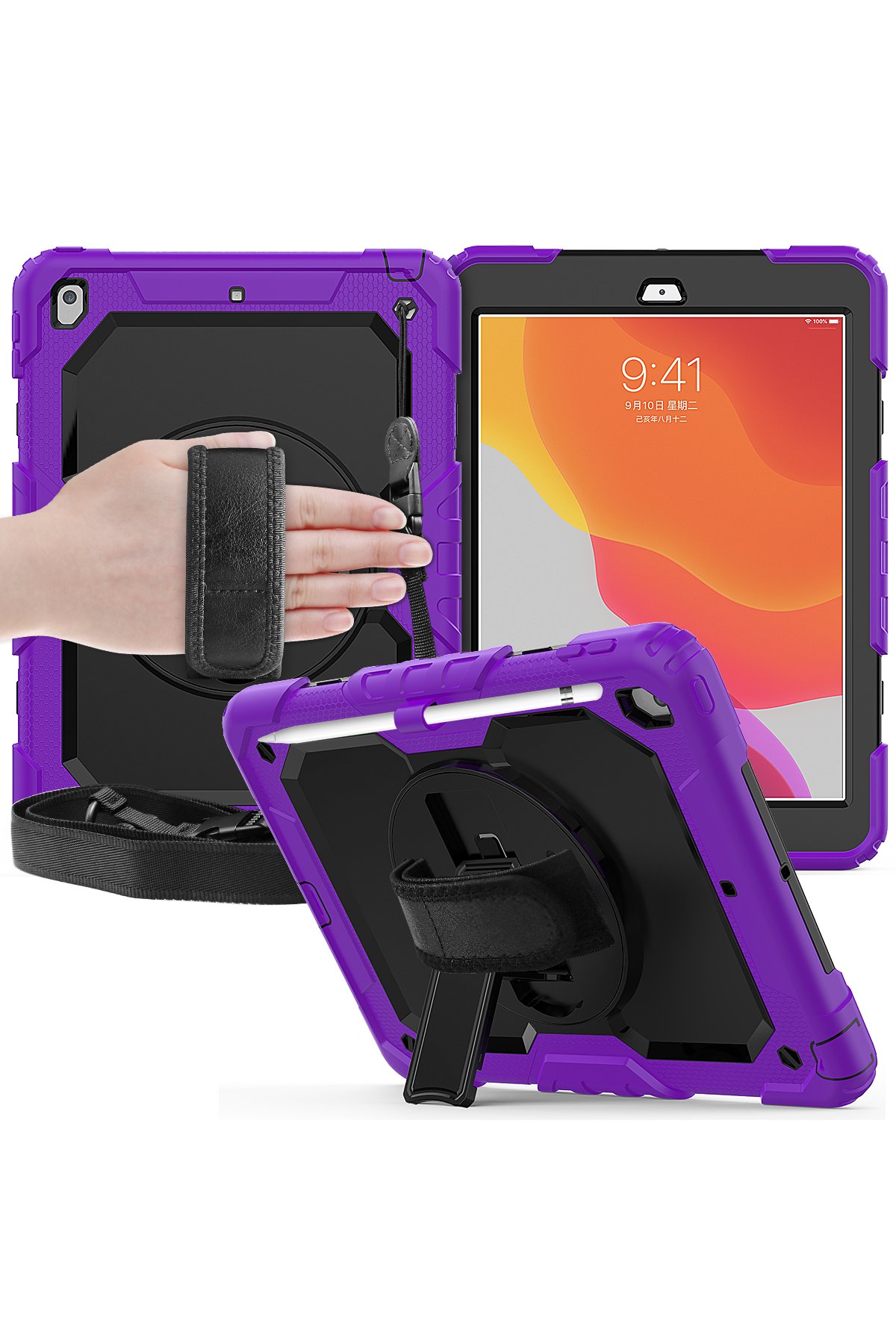 Newface iPad 10.2 (7.nesil) Kılıf Hand Strap Tablet Kılıfı - Gri