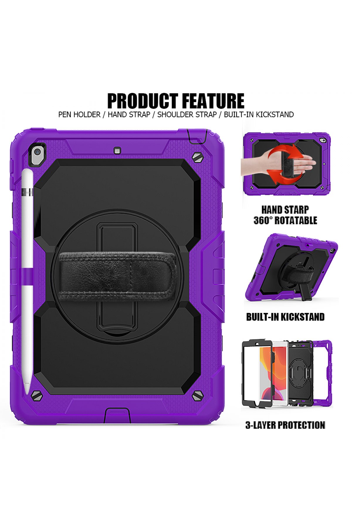 Newface iPad 10.2 (7.nesil) Kılıf Hand Strap Tablet Kılıfı - Gri