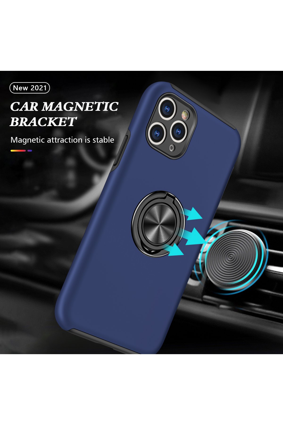 Newface iPhone 11 Pro Max Kılıf Simli Yüzüklü Silikon - Turkuaz