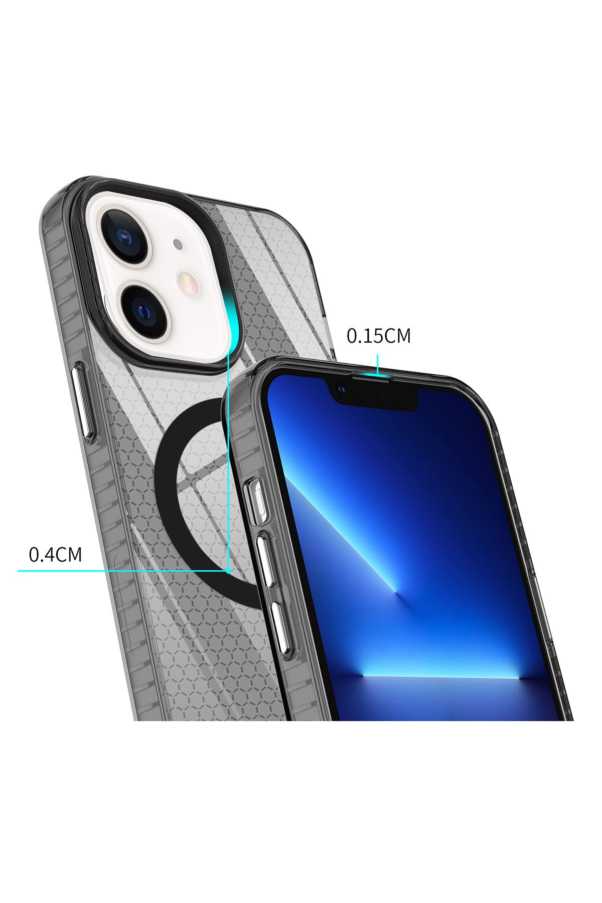 Newface iPhone 12 Kılıf Range Yüzüklü Silikon - Siyah-Mavi