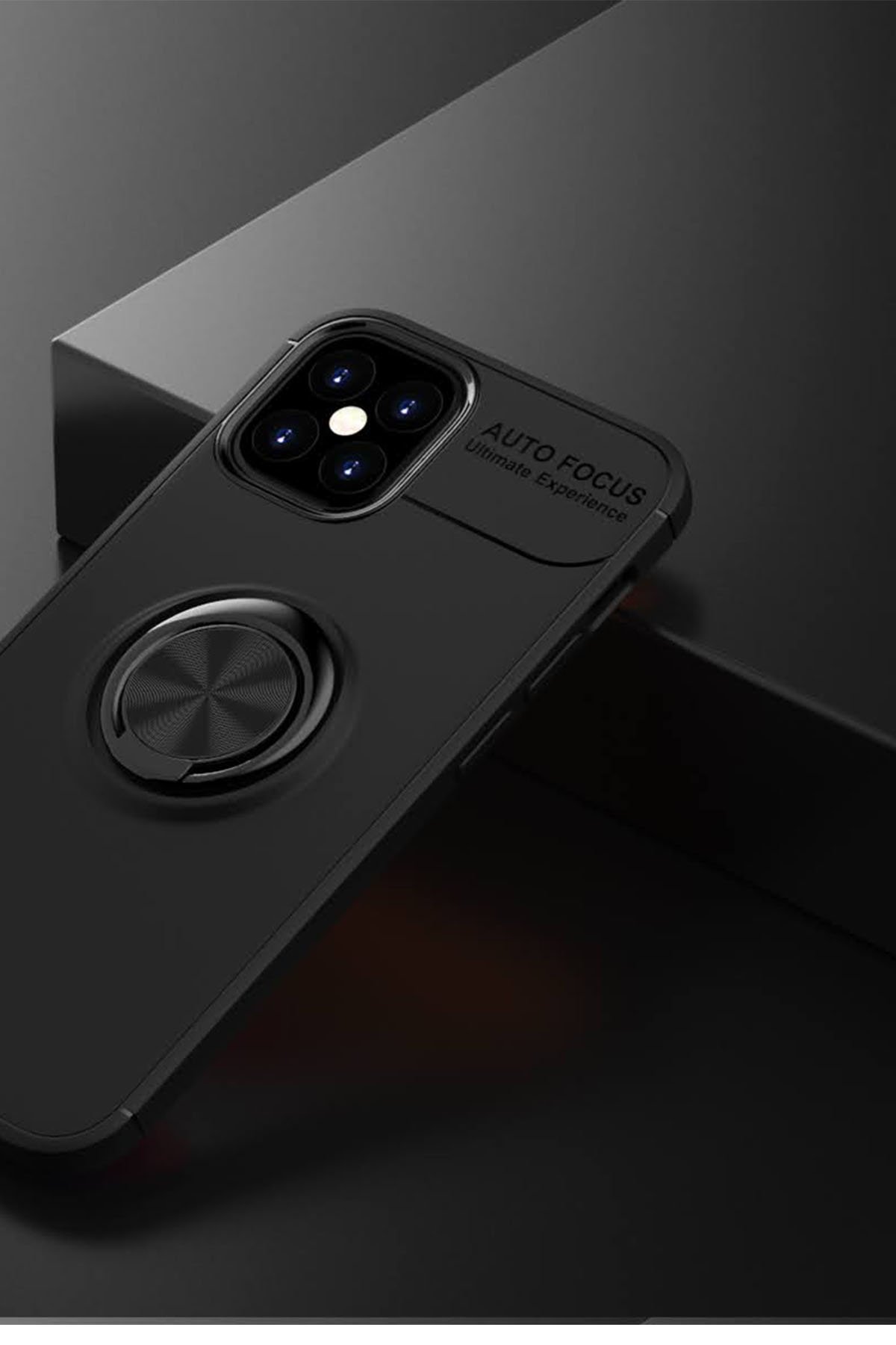 Newface iPhone 12 Mini Kılıf Sofya Yüzüklü Silikon Kapak - Siyah