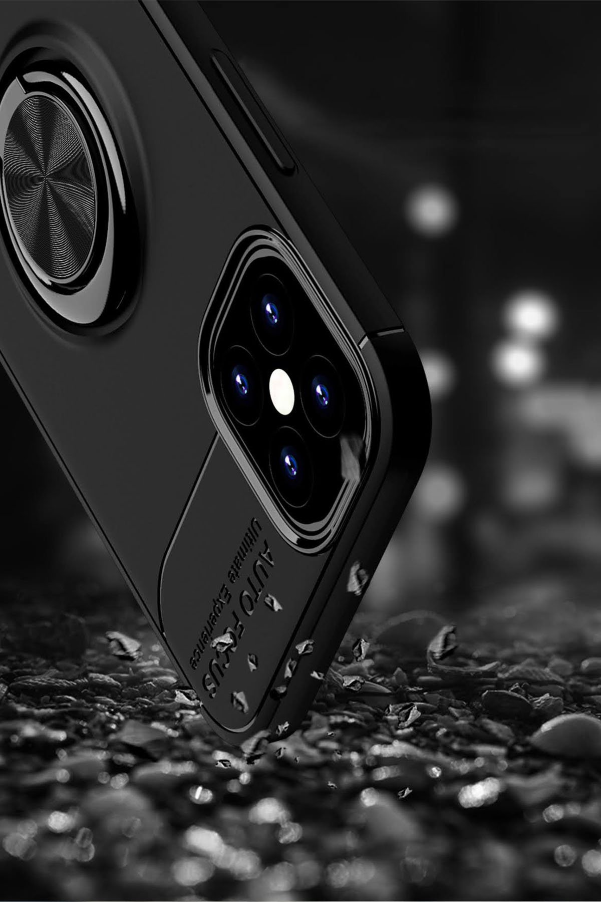 Newface iPhone 12 Mini Kılıf Sofya Yüzüklü Silikon Kapak - Siyah