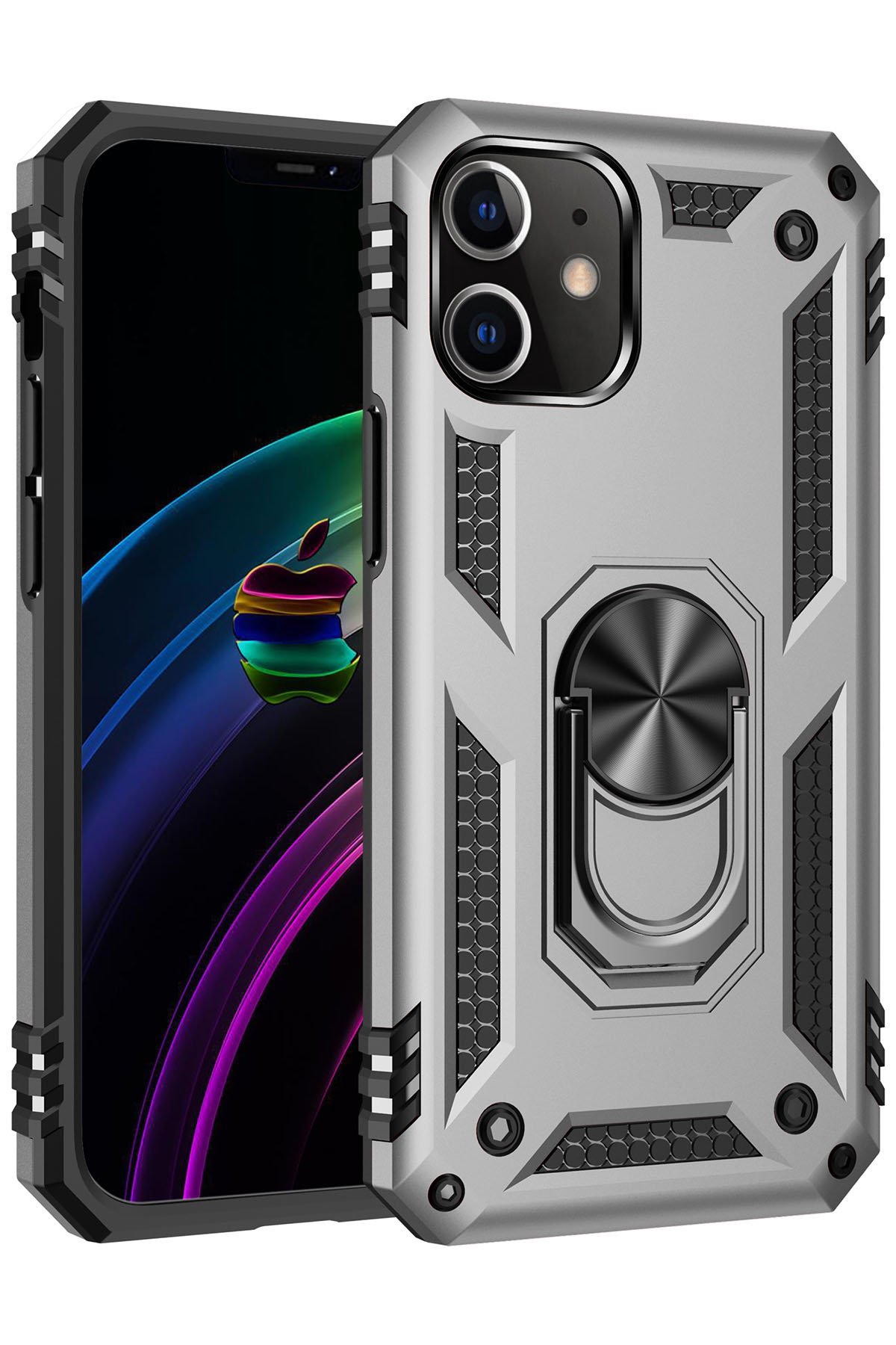 Newface iPhone 12 Mini Kılıf Range Yüzüklü Silikon - Siyah