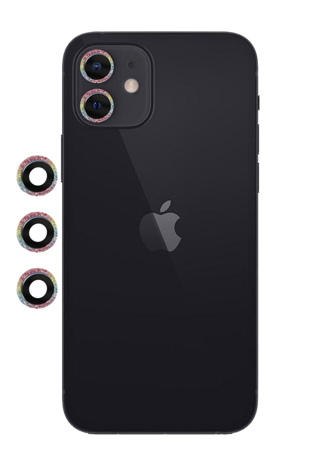 Newface iPhone 12 Mini Renkli Kamera Lens Koruma Cam - Turuncu-Yeşil