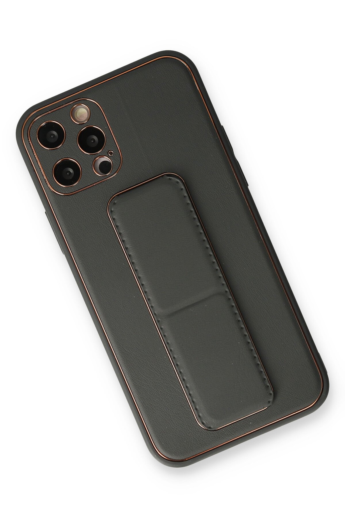 Newface iPhone 12 Pro Kılıf Mega Standlı Silikon - Pudra