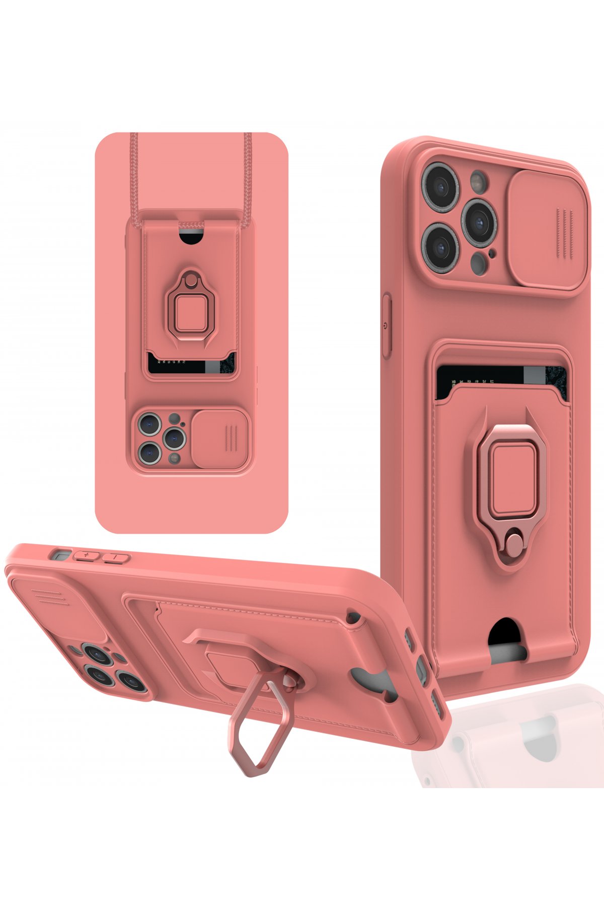 Newface iPhone 12 Pro Kılıf Zegna Yüzüklü Silikon Kapak - Rose