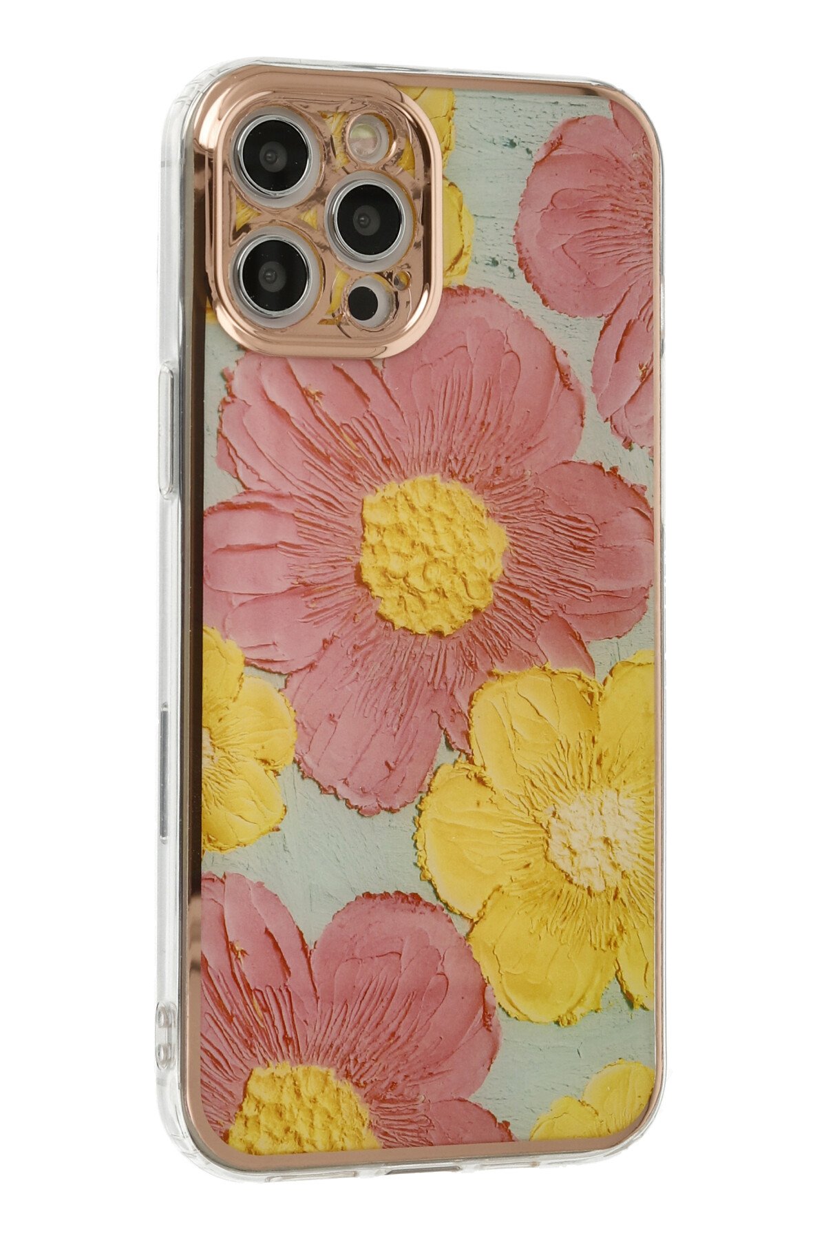 Newface iPhone 12 Pro Max Kılıf Gros Yüzüklü Silikon - Gold