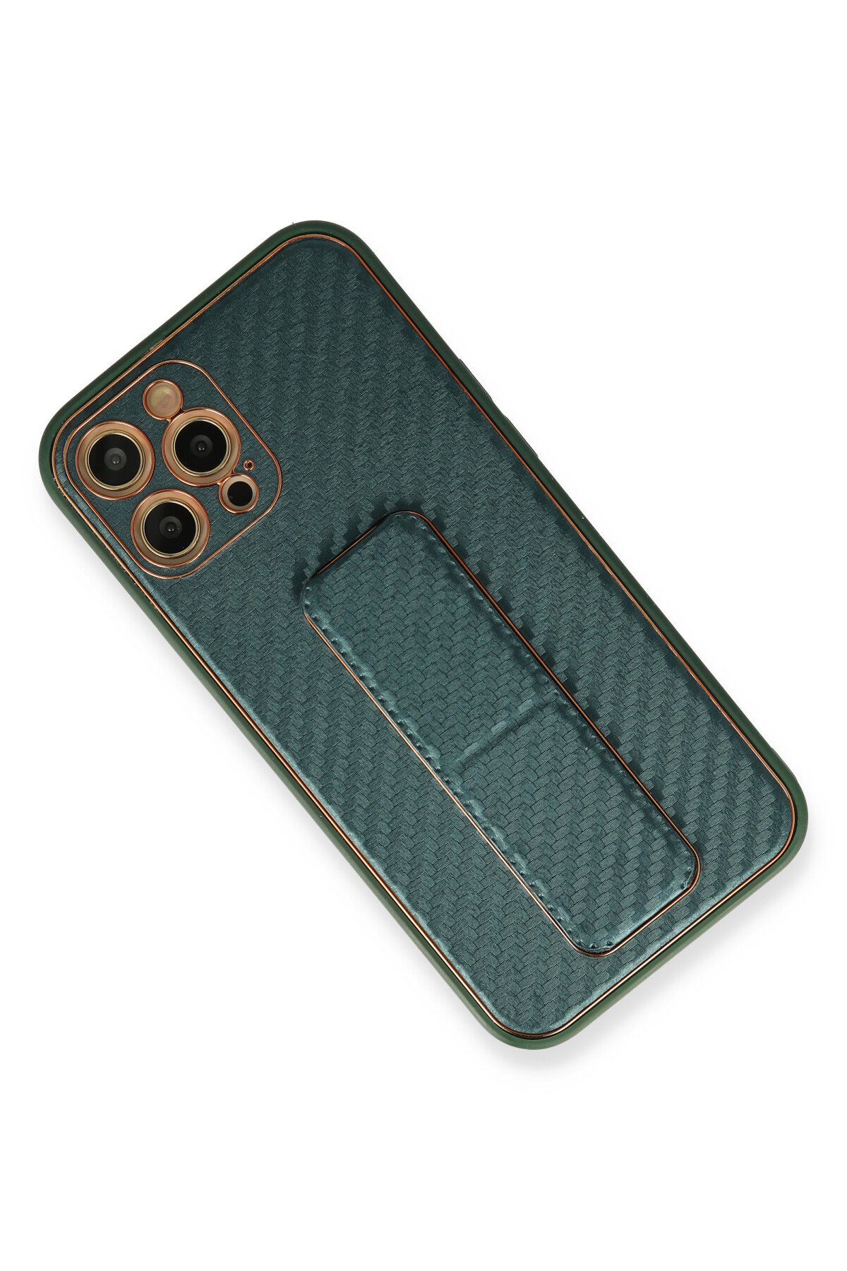 Newface iPhone 12 Pro Max Kılıf Simli Yüzüklü Silikon - Yeşil