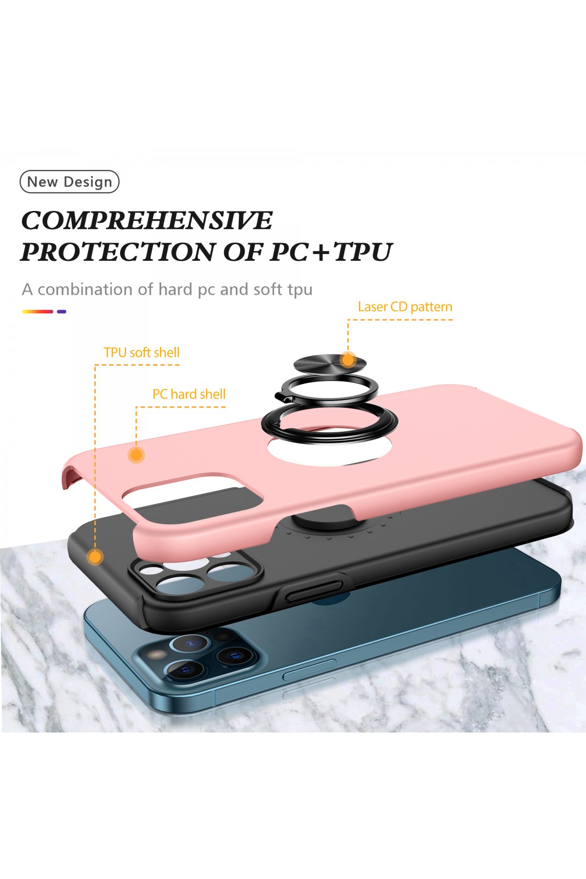 Newface iPhone 12 Pro Max Kılıf Sofya Yüzüklü Silikon Kapak - Gümüş