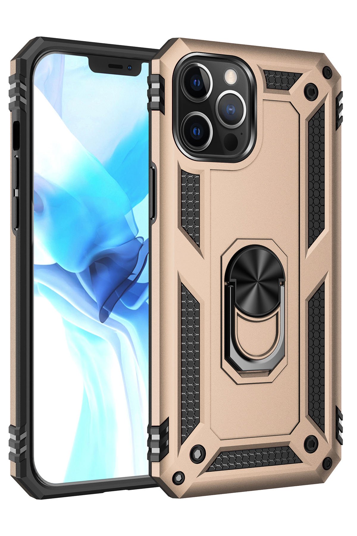 Newface iPhone 12 Pro Max Kılıf Ebruli Lansman Silikon - Sarı-Mavi
