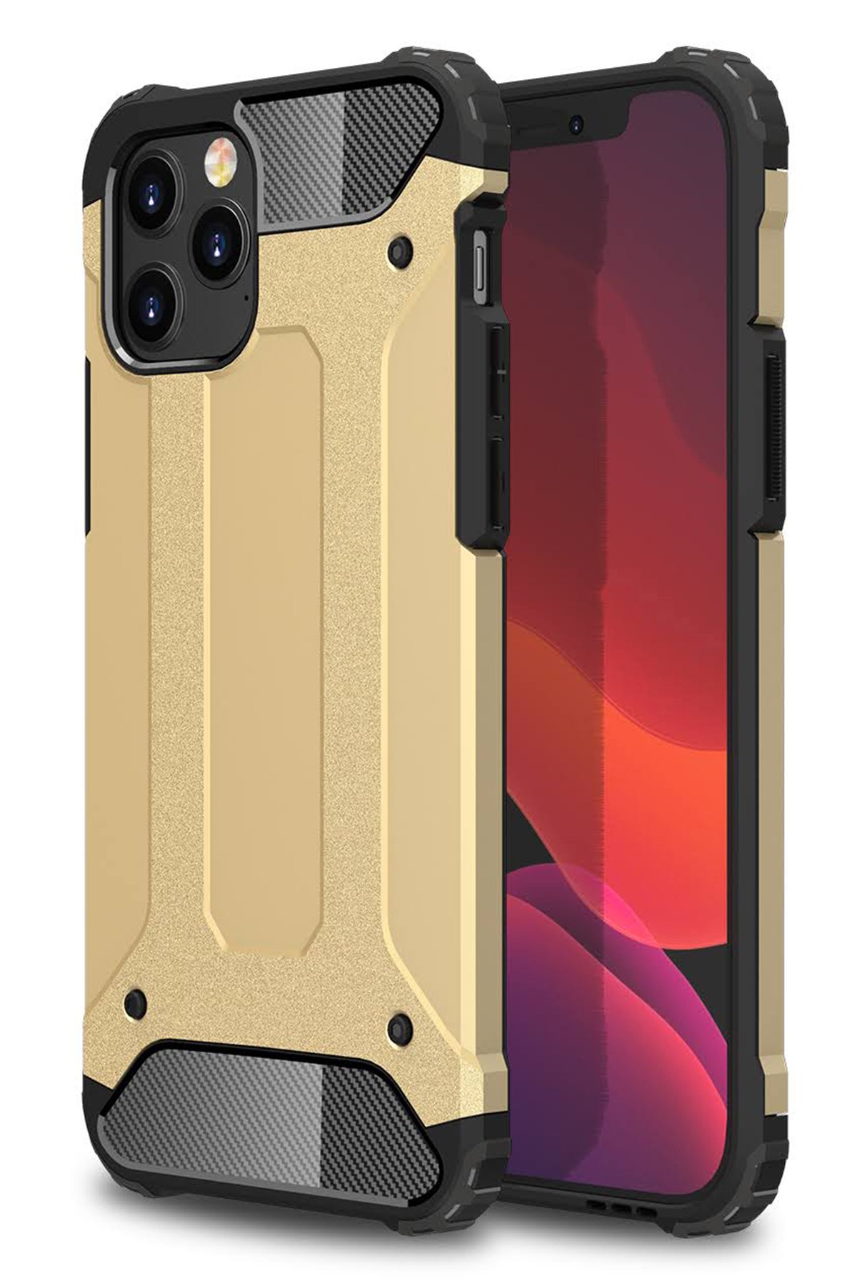 Newface iPhone 12 Pro Max Kılıf Gros Yüzüklü Silikon - Gold