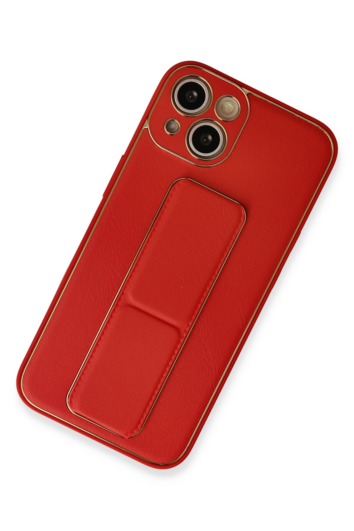 Newface iPhone 13 Kılıf Simli Yüzüklü Silikon - Kırmızı