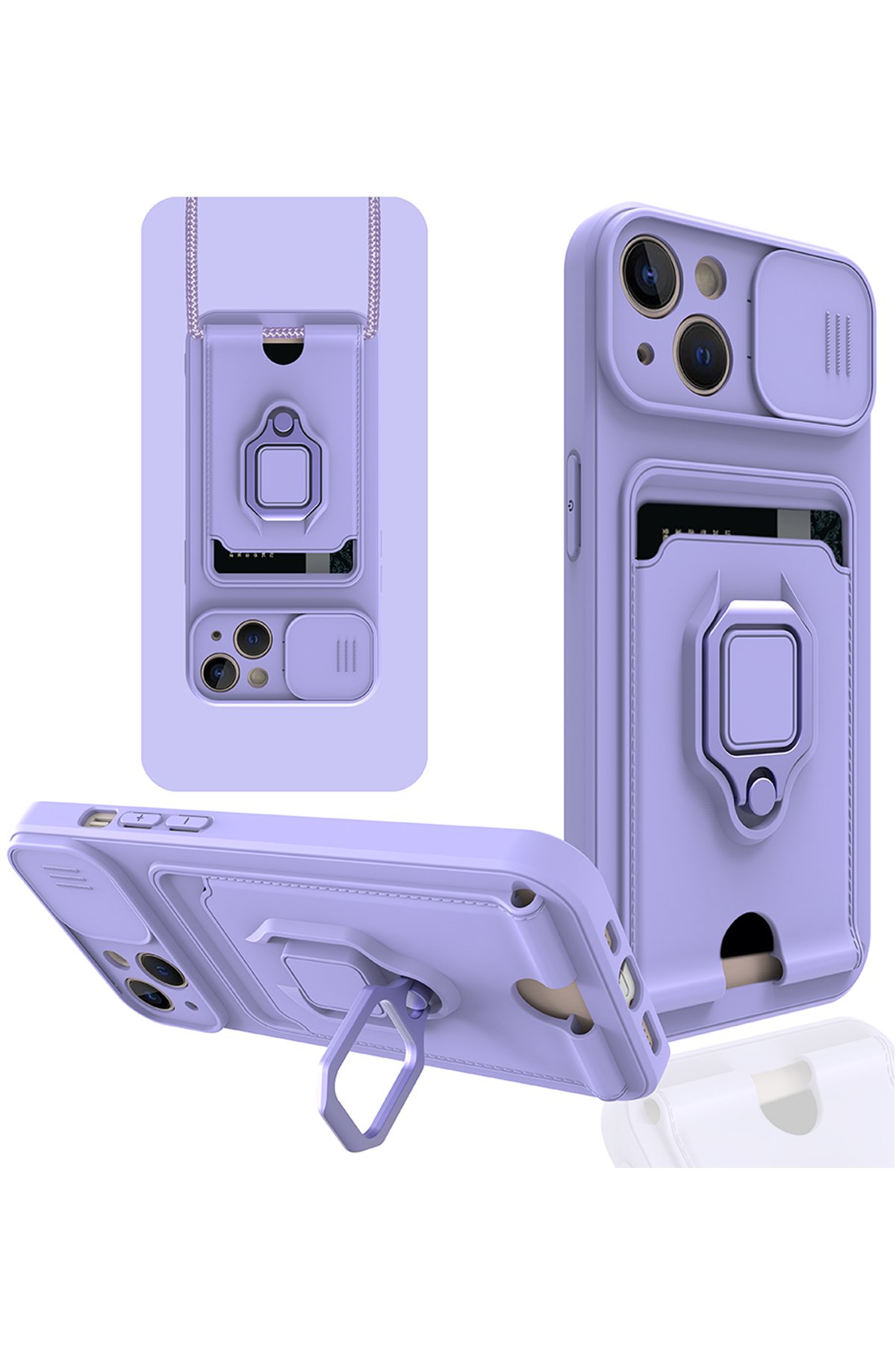 Newface iPhone 13 Kılıf Simli Yüzüklü Silikon - Yeşil