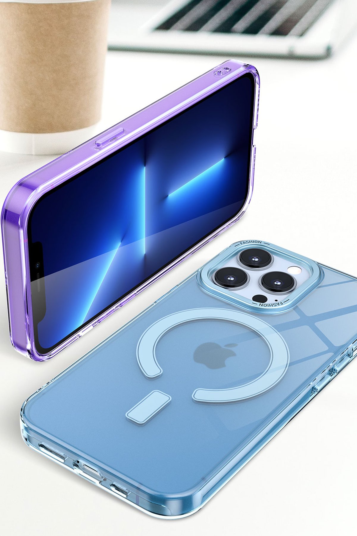 Newface iPhone 13 Pro Max Kılıf Karbon PP Silikon - Mavi