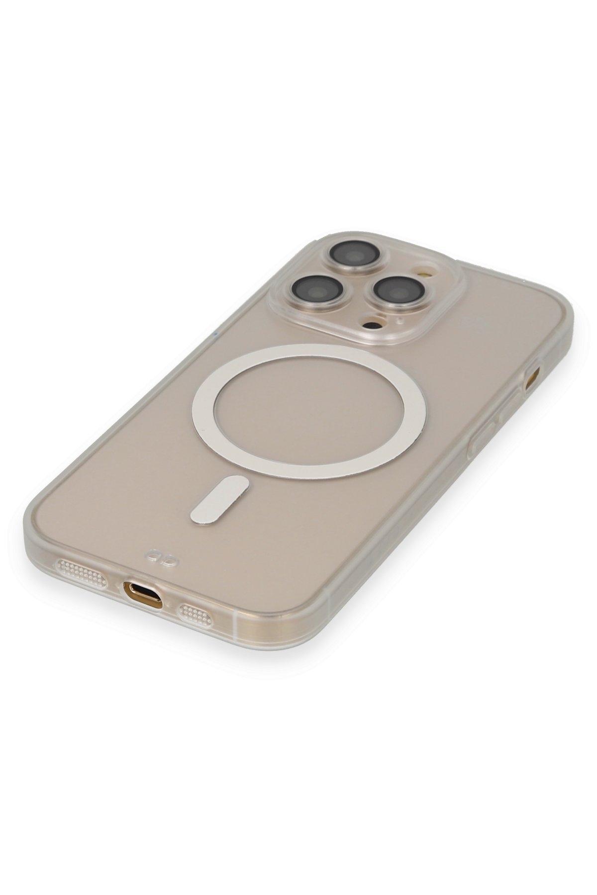 Newface iPhone 14 Pro Kılıf Sofya Yüzüklü Silikon Kapak - Gold